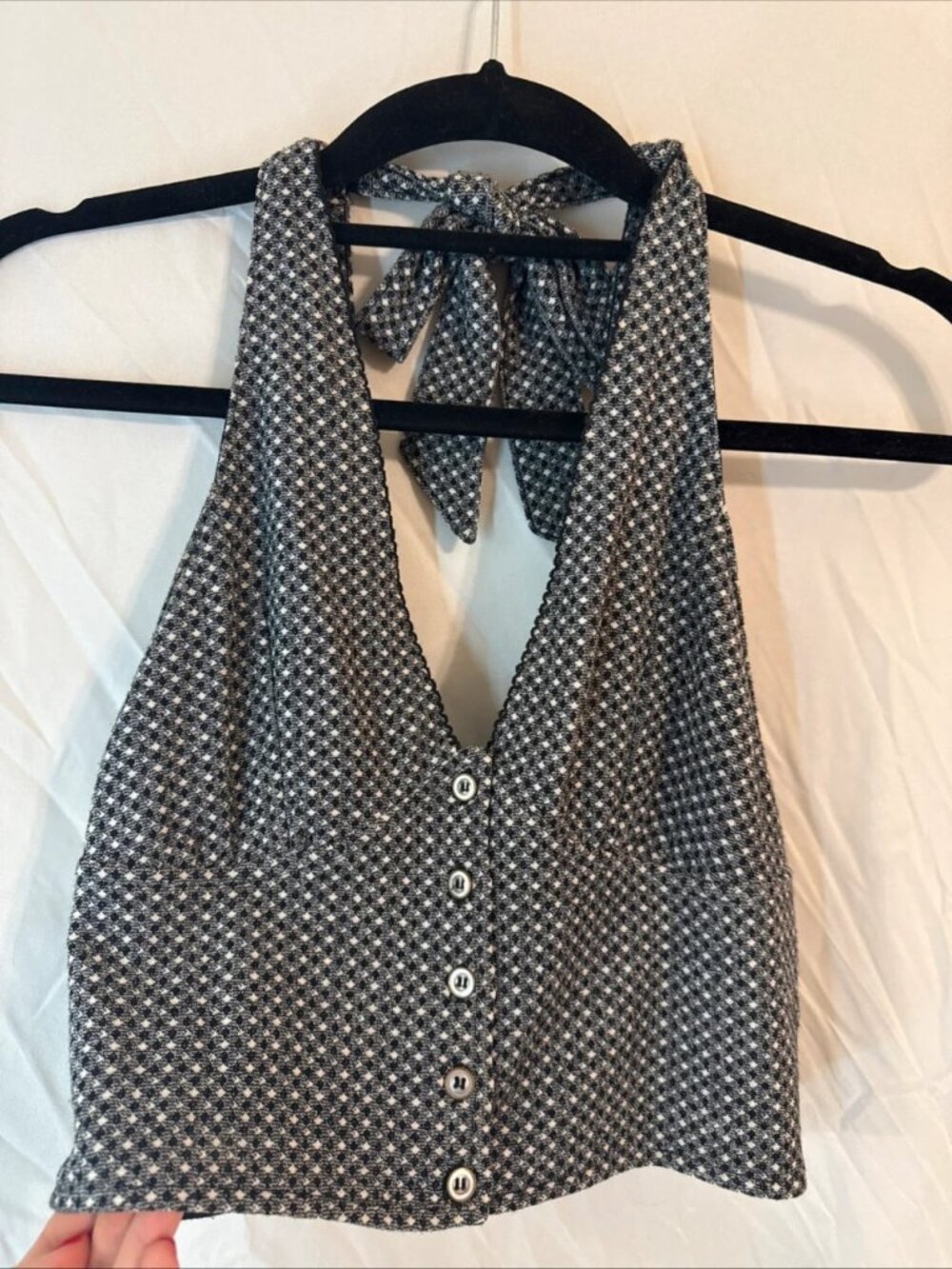 Black & White Gingham Tie-Back Button Front Tank Top, Women’s XS / US 2